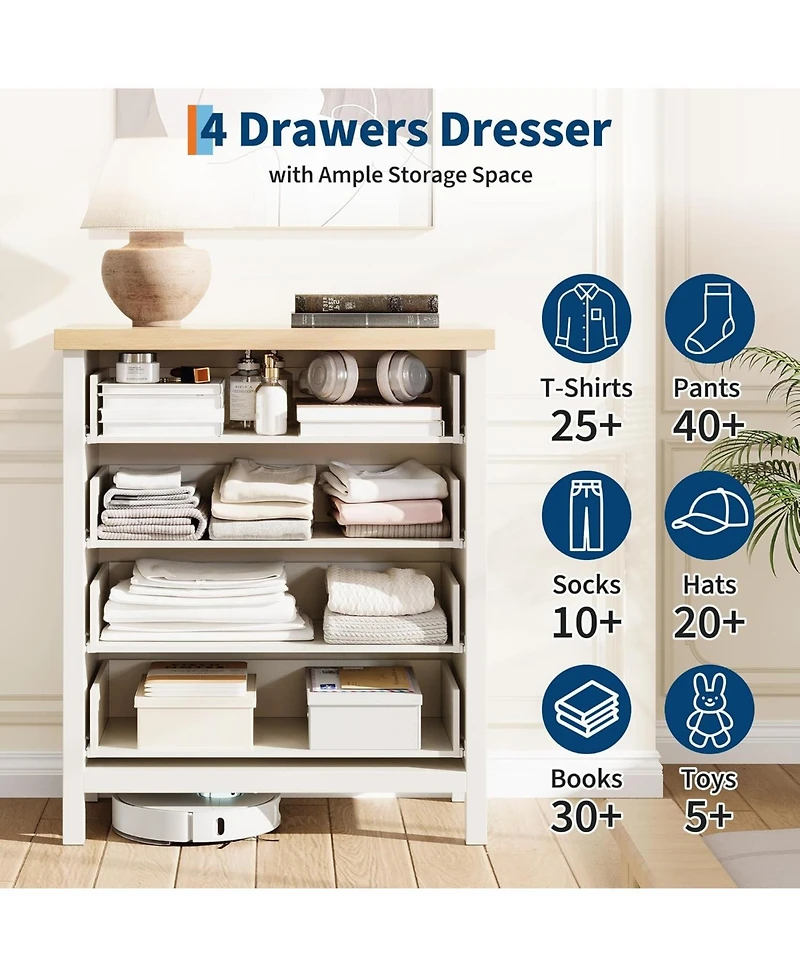 gaomon Fluted Drawers Dresser for Bedroom Tall Chest of Dressers for Closet Fluted Drawers with Metal Handle, Clothes Storage Cabinet