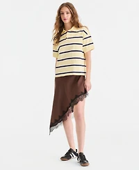 Bar Iii Women's Satin Lace-Trim Asymmetric-Hem Dress, Macy's Exclusive