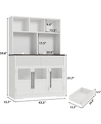 gaomon 60" Kitchen Pantry Cabinet, Tall Pantry Storage Cabinet with Microwave Stand