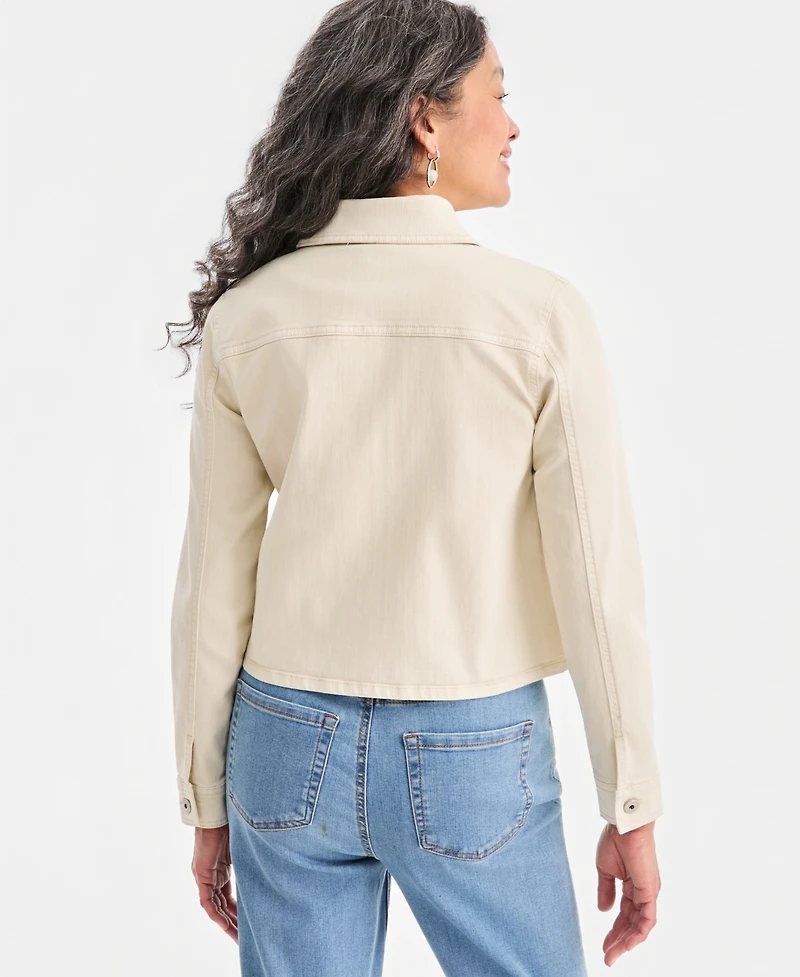 Style & Co Petite Cropped Embroidered Denim Collared Jacket, Macy's Exclusive