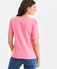 Style & Co Women's Printed Boat-Neck Elbow-Sleeve Top