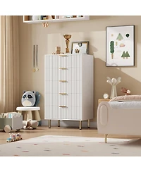 gaomon Fluted 5 Drawer Storage Dresser, Tall Chest with Deep Drawers and Wide Top, Wooden Organizer for Living Room or Kids