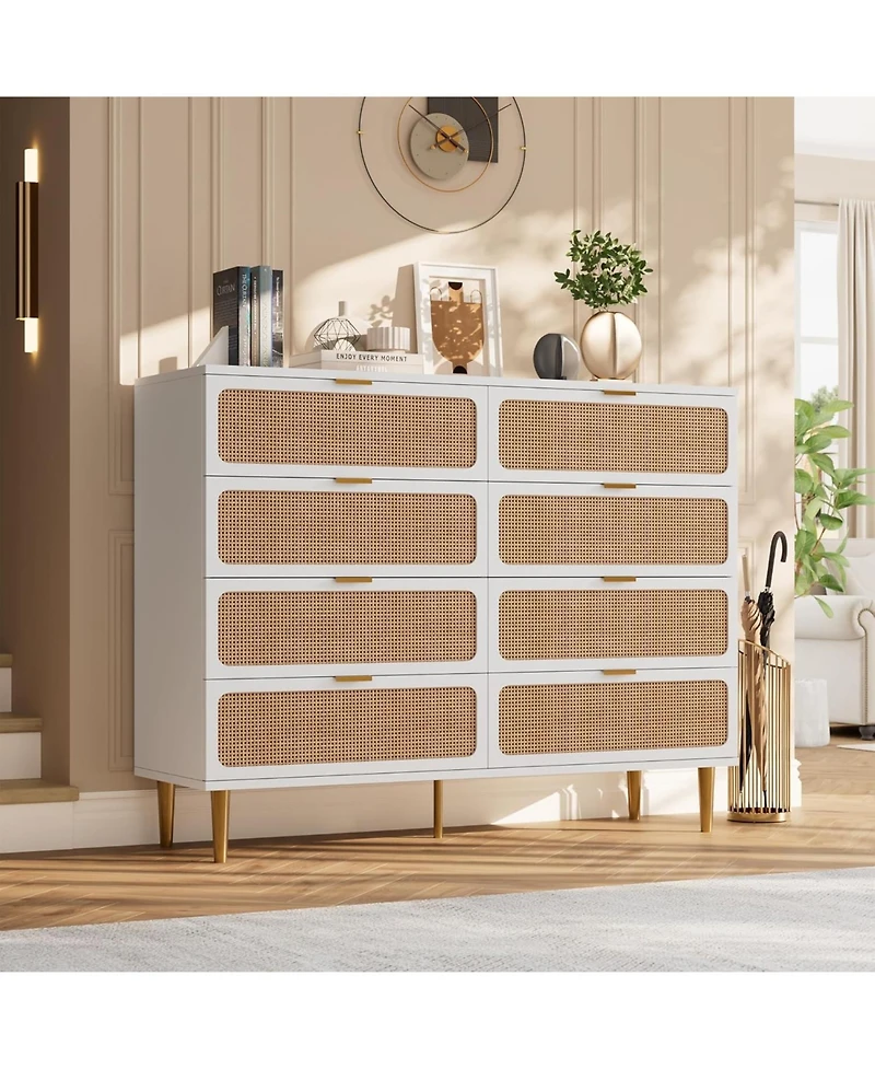 Gaomon Rattan Drawer Dressers for Bedroom, Tall Dresser with Deep Drawers