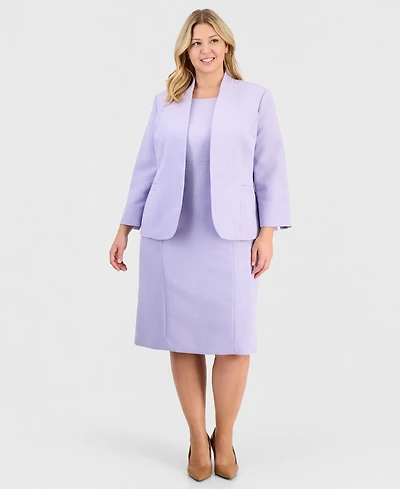 Le Suit Plus Jacquard Open-Front Jacket Dress