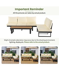 Flynama Outdoor Sectional Sofa Set with Adjustable Reclining Seats Patio Conversation Daybed Beige Cushions for Backyard Poolside Balcony