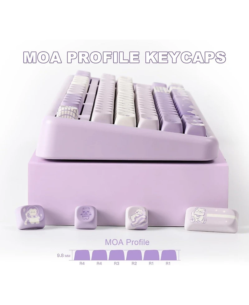 Lofree 132 Keys Moa Keycaps, Dye-Sublimation Pbt Custom Keycap Set, Cute Bear Customized Pattern Keycaps for Mx Switches Mechanical Gaming Keyboard