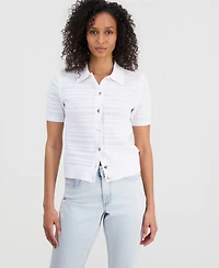 Nautica Women's Pointelle Knit Cardigan Polo Sweater