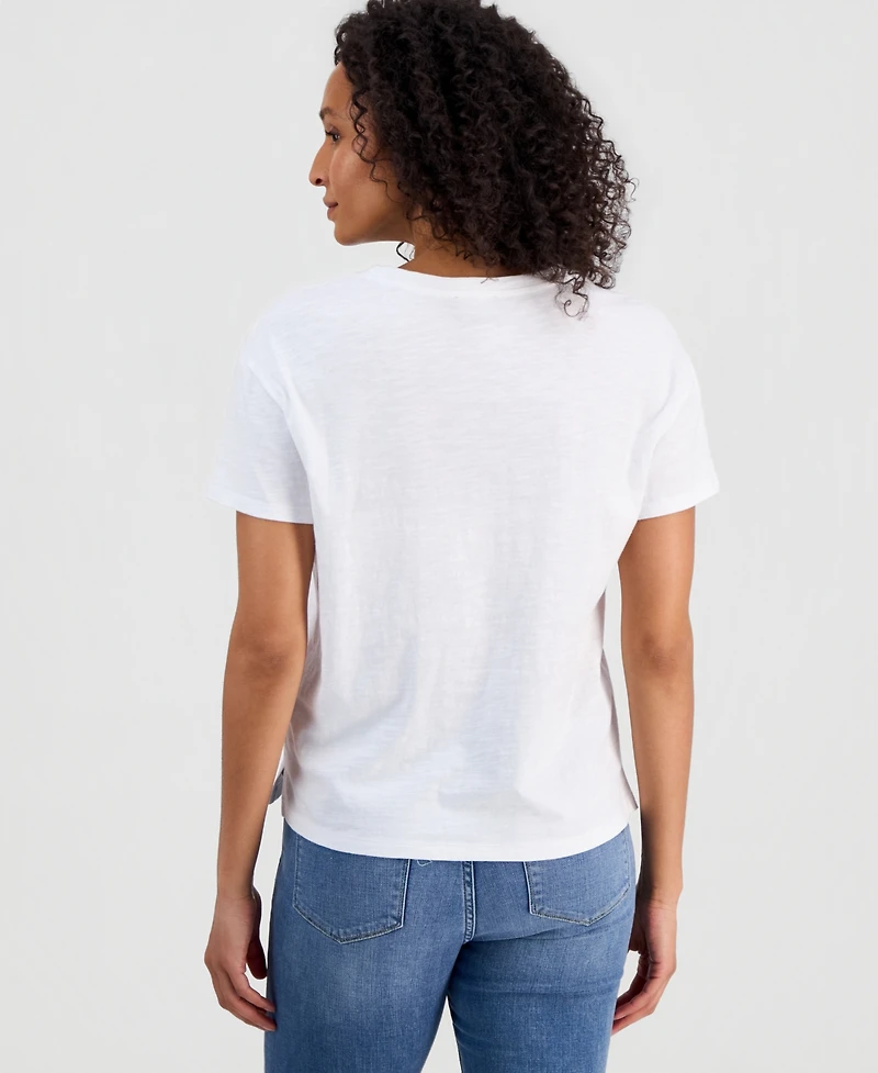 Nautica Women's Cotton Solid Embroidered T-Shirt