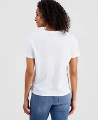 Nautica Women's Cotton Solid Embroidered T-Shirt