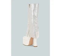 London Rag Women's Sundra Floral Applique Platform Heeled Boots