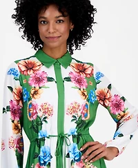 T Tahari Women's Drawstring-Waist Midi Shirtdress