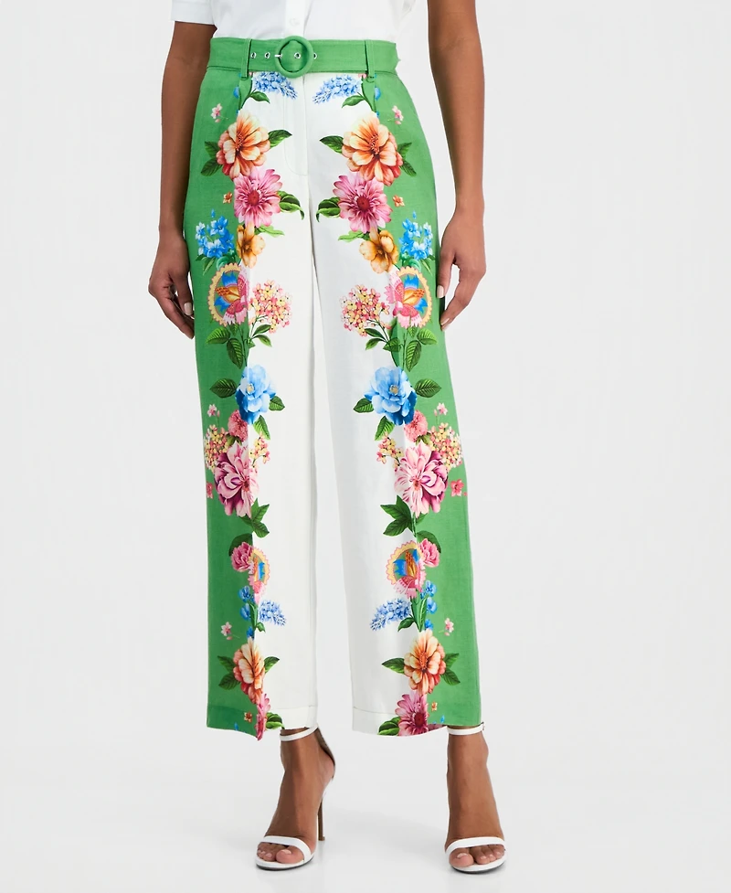 T Tahari Women's Printed Belted Wide-Leg Pants
