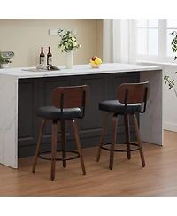 Streamdale Furniture Swivel Bar Stools Set of 2 26" Black Faux Leather Counter Stools