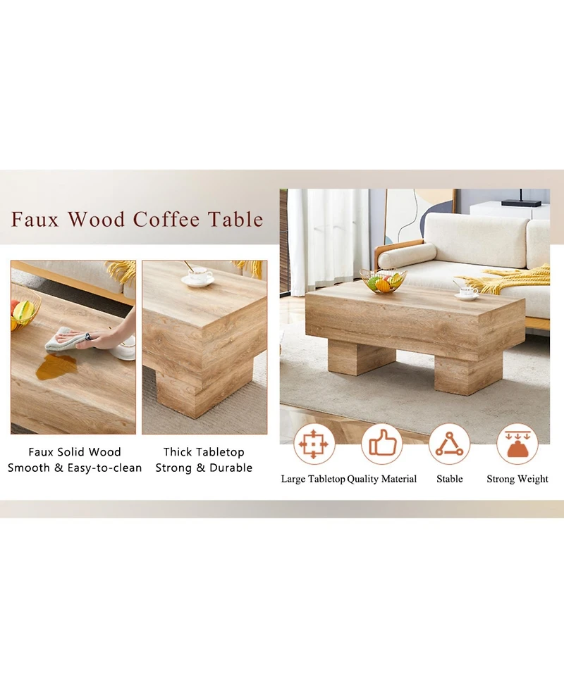 Streamdale Furniture Light Wood Texture Coffee Table - 43.3"x21.6"x17.2"