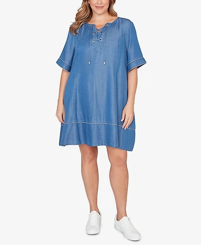 Ruby Rd. Plus Lace-Up Tm Tipped Dress