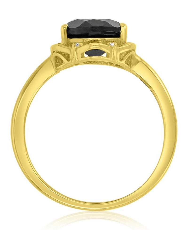 Macy's Onyx (3.03 ct. t.w.) & Diamond (0.028 ct. t.w.) Ring n 14k Yellow Gold Over Sterling Silver