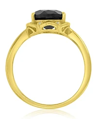 Macy's Onyx (3.03 ct. t.w.) & Diamond (0.028 ct. t.w.) Ring n 14k Yellow Gold Over Sterling Silver