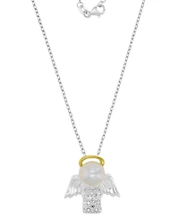 Macy's Diamond (0.01 ct. t.w.) & Imitation Pearl Angel Necklace in 14K yellow gold over sterling silver