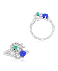 Macy's Malachite (0.14 ct. t.w.) and Lapis (5 mm) Flower Ring Rhodium Over Sterling Silver