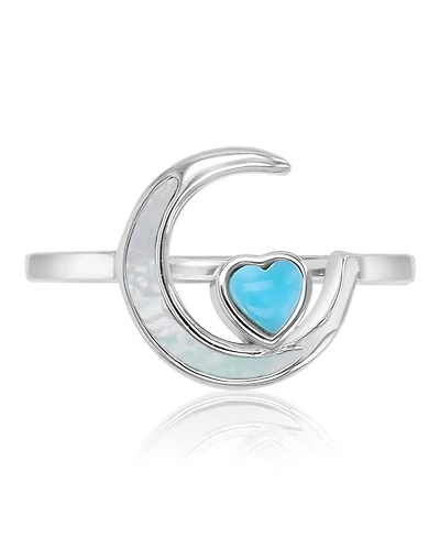 Macy's Larimar (0.21 ct. t.w.) & Imitation Pearl (10.50mm) Moon Heart Ring Rhodium Over Sterling Silver