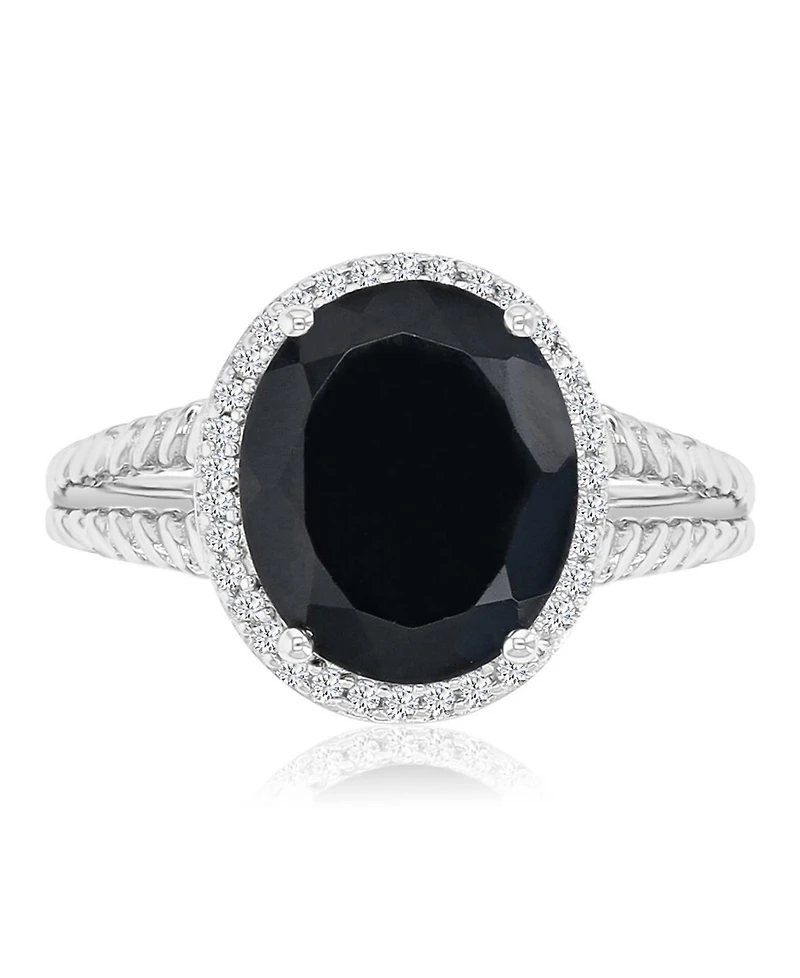 Macy's Onyx (4.4 ct. t.w.) and Sapphire Halo Ring in Rhodium Over Sterling Silver