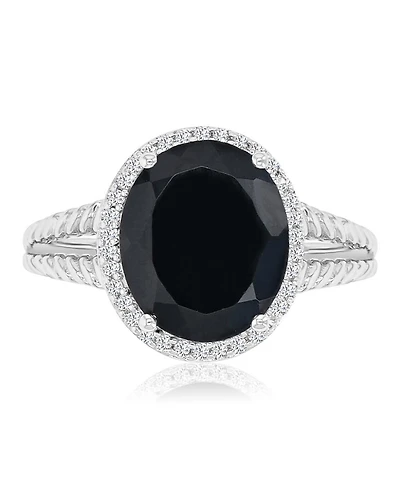 Macy's Onyx (4.4 ct. t.w.) and Sapphire Halo Ring in Rhodium Over Sterling Silver