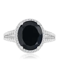 Macy's Onyx (4.4 ct. t.w.) and Sapphire Halo Ring in Rhodium Over Sterling Silver