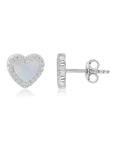 Macy's Imitation Pearl & Cubic Zirconia (0.38 ct. t.w.) Rhodium Over Sterling Silver Heart Stud Earrings (Also 14k Yellow Gold