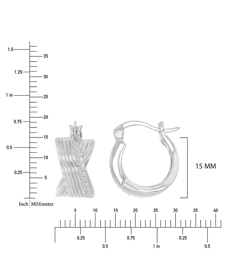 Macy's Cubic Zirconia (0.28 ct. t.w.) Rhodium Over Sterling Silver Crossover Huggie Earrings (Also 14k Yellow Gold Silver)
