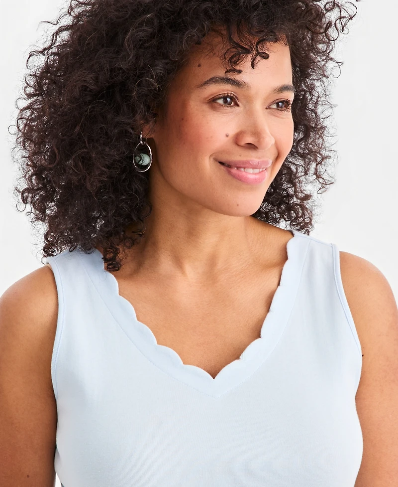 Style & Co Women's Cotton Scalloped V-Neck Sleeveless Top, Exclusively at Macy's