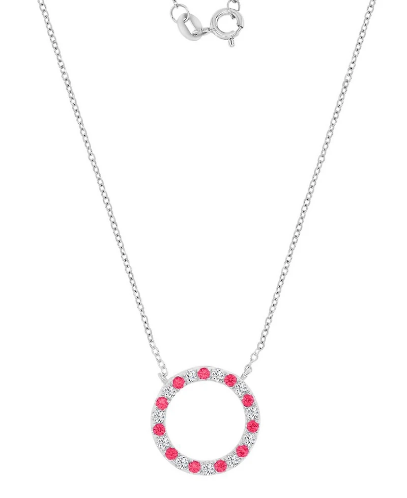 Macy's Sapphire (0.22 ct. t.w.) and Ruby (0.33 ct. t.w.) Open Circle Necklace in Rhodium Over Sterling Silver