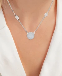 Macy's White Sapphire (0.108 ct. t.w.) & Opal (7mm) Necklace in Rhodium Over Sterling Silver