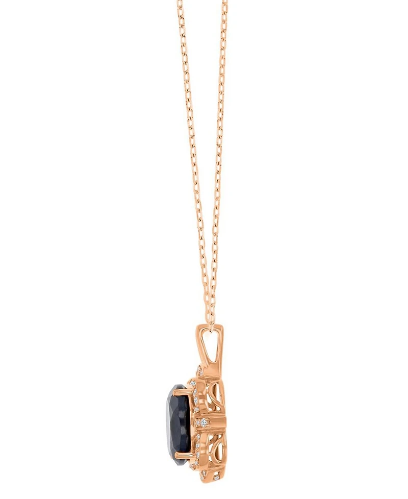 Macy's Onyx and White Sapphire (0.216 ct. t.w.) Halo Necklace in 14k Rose Gold Over Sterling Silver