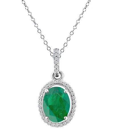 Macy's Emerald (0.76 ct. t.w.) & Diamond (0.105 ct. t.w.) Halo Necklace in 14K White Gold