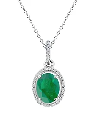 Macy's Emerald (0.76 ct. t.w.) & Diamond (0.105 ct. t.w.) Halo Necklace in 14K White Gold
