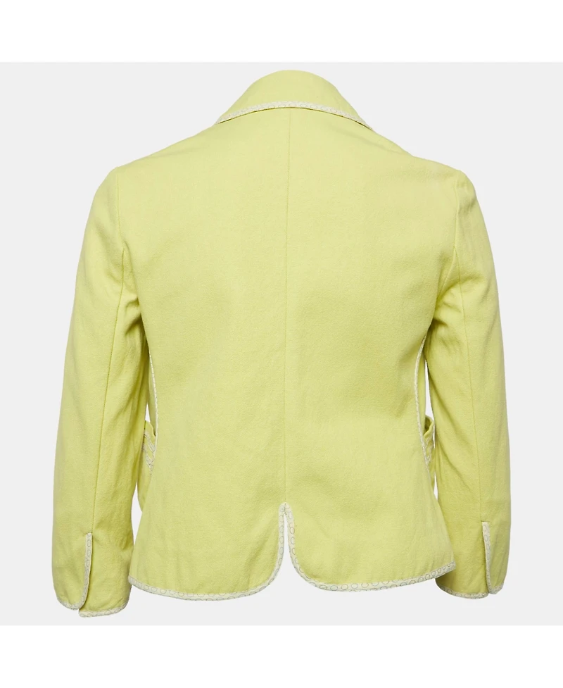 Pre-Owned Marni Women's Green Canvas Contrast Trimmed Open Front Jacket