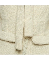 Pre-Owned Balenciaga Women's Cream Tweed Ruffled Tie-Up Neck Detail Jacket