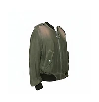 Pre-Owned Off-White Women's Green Cupro Washed Out Effect Zipper Front Bomber Jacket