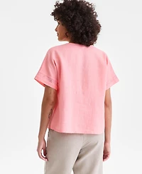 Charter Club Women's 100% Linen Eyelet-Trim Short-Sleeve Top, Macy's Exclusive
