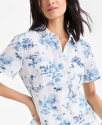 Charter Club Women's 100% Linen Printed Camp Shirt, Macy's Exclusive