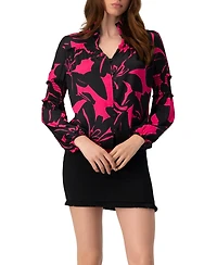 Ivonne Women's Long Sleeve Smocked Blouse with High Neck Tops