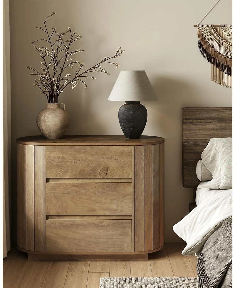 Tribesigns Large Nightstand, Oversized Night Stand with 3 Drawers, Slatted Side Design Wood Nightstand, 35" Wide End Tables