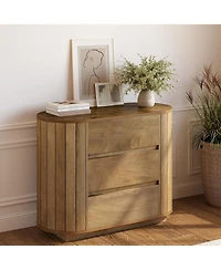 Tribesigns Large Nightstand, Oversized Night Stand with 3 Drawers, Slatted Side Design Wood Nightstand, 35" Wide End Tables