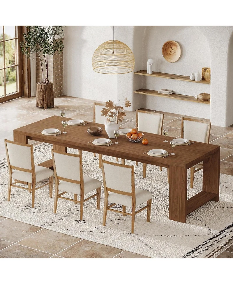 Tribesigns 86.61-Inch Dining Table for 6-8 People, Modern Narrow Long Kitchen Table with Pedestal Base, Farmhouse Extra Long Dining Room Furniture