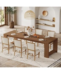 Tribesigns 86.61-Inch Dining Table for 6-8 People, Modern Narrow Long Kitchen Table with Pedestal Base, Farmhouse Extra Long Dining Room Furniture