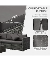 Outsunny 6-Piece Outdoor Patio Rat Wicker Furniture Set w/ Cushions Charcoal