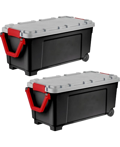 Iris, 43-Gallon, Lockable Storage Trunk Box, Plastic, Black/Gray, 2Pk