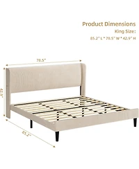 gaomon Assile Upholstered Bed Frame King with Wingback headboard, Platform Bed Frame with Headboard, Wood Slats Support, Noise Free