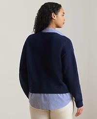 Lauren Ralph Plus Layered Button-Trim Cotton V-Neck Sweater
