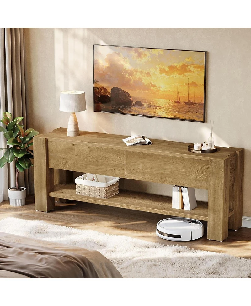 Tribesigns 63" Tv Stand for TVs up to 75-Inch, Entertainment Center with 2 Drawers and Open Storage Shelves, Media Console Television Stands